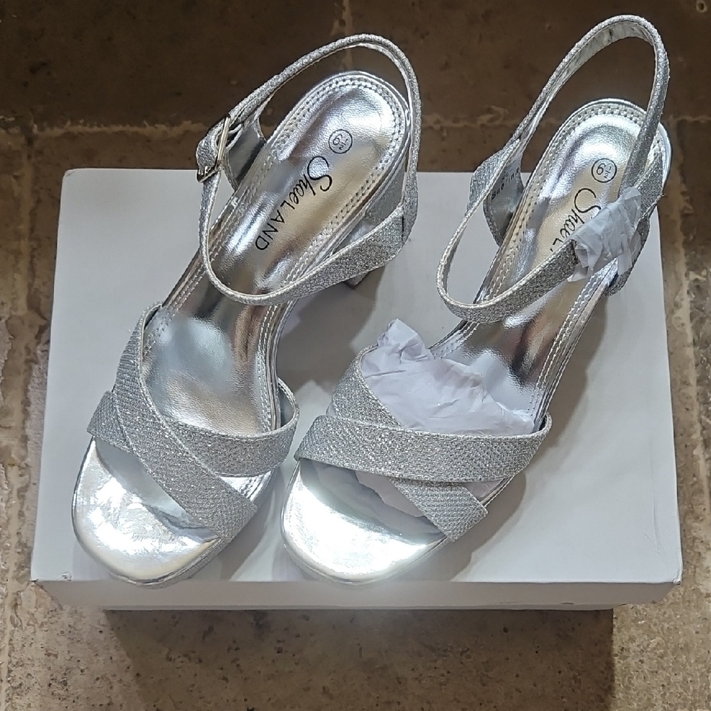 Shimmering Silver Heels with Ankle Strap